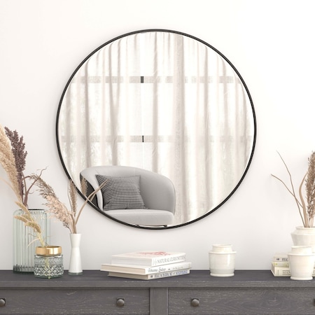 Flash Furniture 36" Round Black Metal Framed Accent Wall Mirror RH-M003-RD91MB-BK-GG